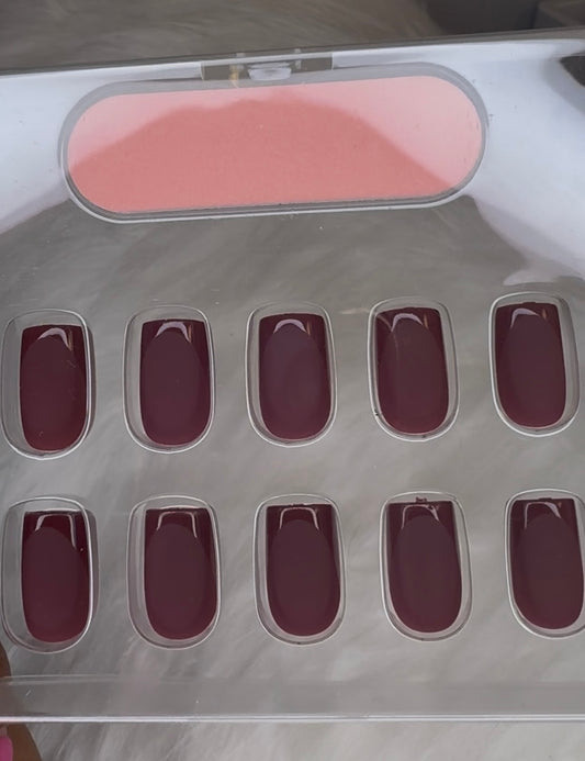 Burgundy French tip gel press on nails