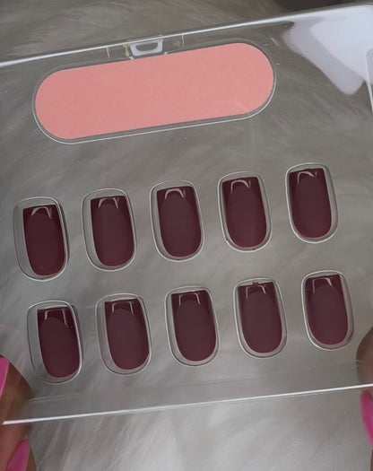 Burgundy French tip gel press on nails