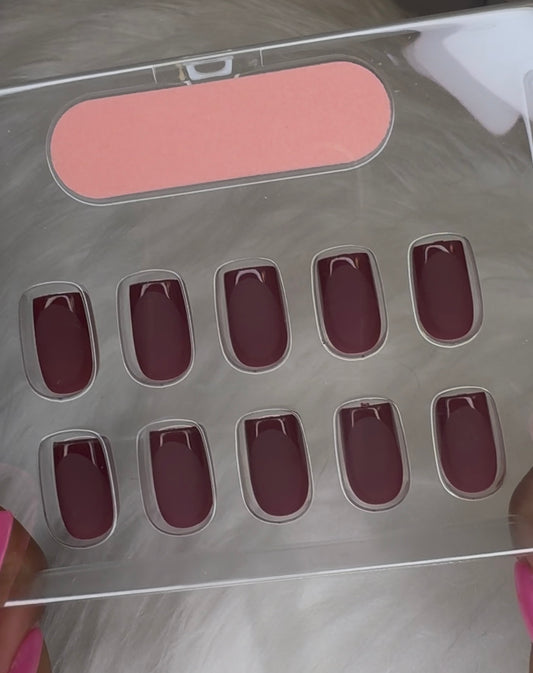 Burgundy French tip gel press on nails